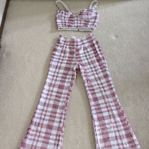 Dress the Population White And Pink Sequin Pant Set